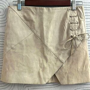 BLANKNYC Taupe Leather Skirt with Front Cutout & Tie Detail (Size 27)
